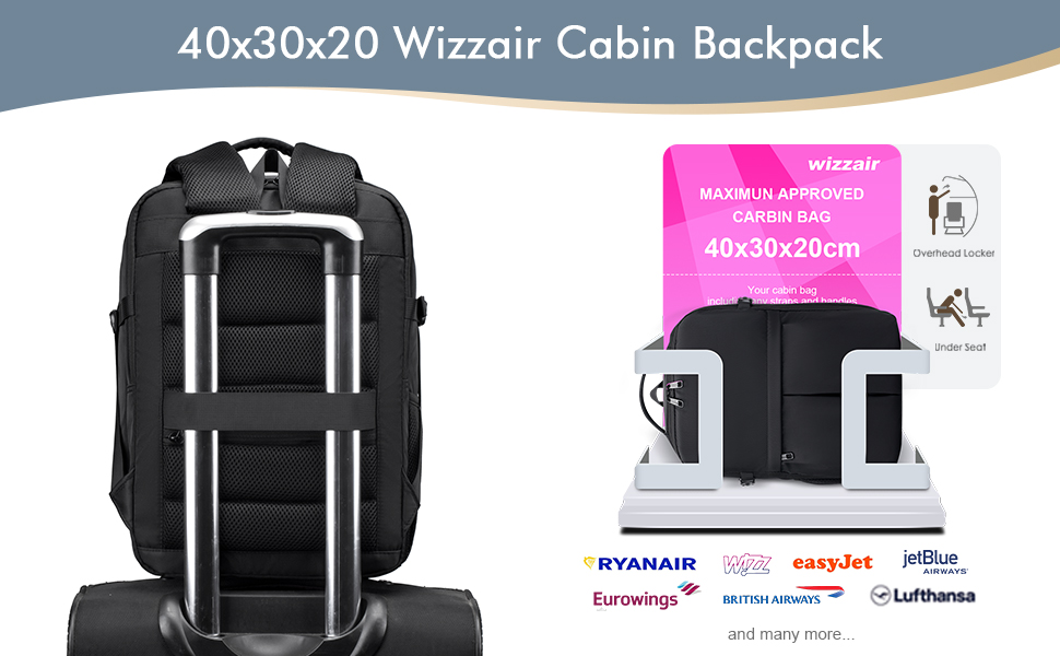 BAGZY BagaCabine 40x30x20 Wizzair/Volotea Sac de Cabine Sac à Dos Voyage